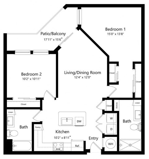 Floor plan for 2 beds, 2 baths, 1187 sqft